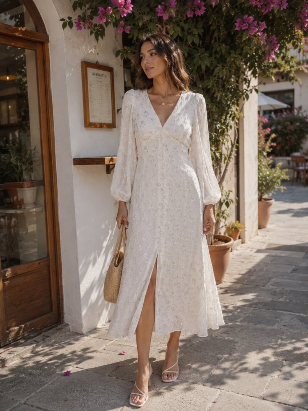 Elliatt Tamsin Sequins Long Sleeve Midi Dress Ivory Small Bridal Wedding Guest